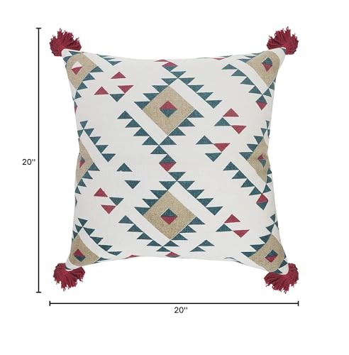 LR Home Eclectic Southwestern Geometric Throw Pillow, 20" x 20", White/Burgun... - Picture 8 of 8