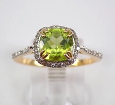 Cushion Cut Simulated Green Peridot Women's Band Ring In 14k Yellow Gold Plated