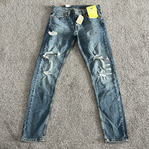 NEW Levis Skinny Tapered Jeans Mens 30x30 Blue Denim Blue Distressed Pants NWT - Bild 1 von 24