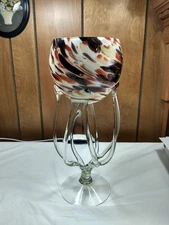 14" Hand Blown Art Glass Jellyfish Bowl Candy Dish / Candle Holder