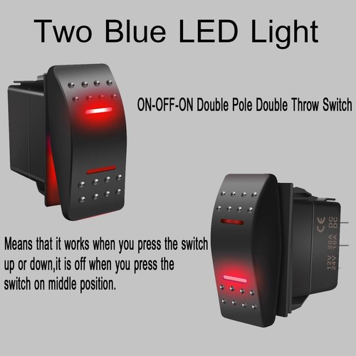 Waterproof Rocker Switch Toggle - ON/Off/ON Red LED Light - 12V 20Amp 24V 10A... - Picture 5 of 9