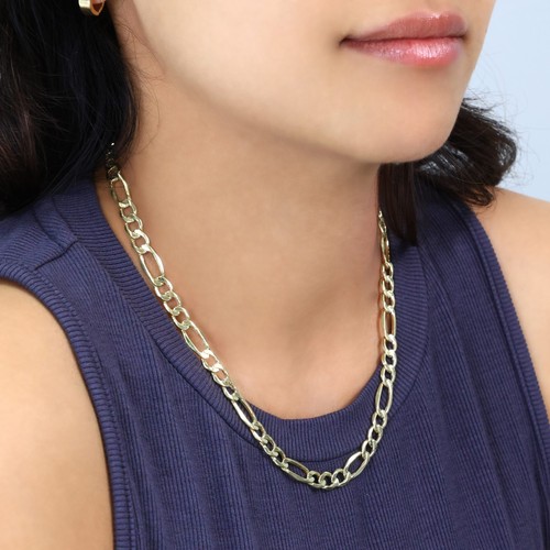 Real 14K Yellow Gold 6.5mm Figaro Chain Italian Link Pendant Necklace Mens 24" - Picture 7 of 9