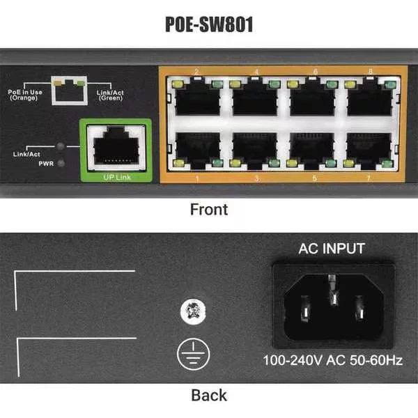 Bv Tech PoE Switch,Camera Inputs 8,5-13/16" L POE-SW801 Bv Tech POE-SW801 - Image 3 of 3