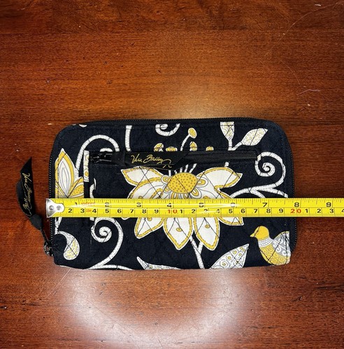 Vera Bradley Zip Around Wallet Yellow Bird Black Credit Card Quilted - Picture 3 of 6