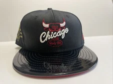 7-1/8 New Era Chicago Bulls Fitted Cap Patent Leather Bred Jordan Retro 11 XI