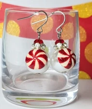 Christmas Earrings Red Peppermint Earrings Dangle Christmas Jewelry Gift