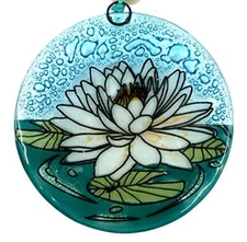 White Lotus Flower Christmas Tree Ornament - Art Glass Light Catcher