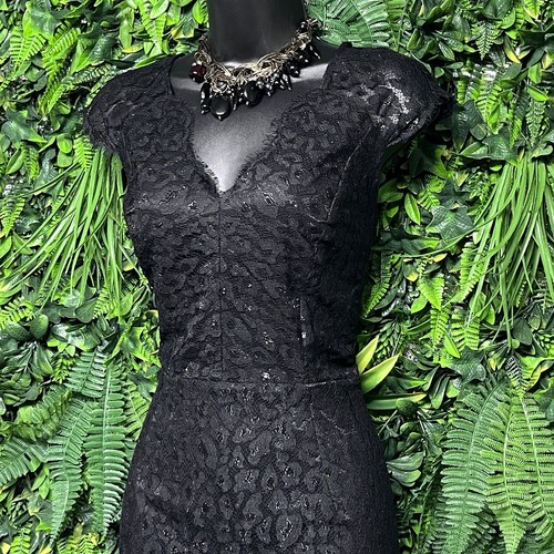 REISS Dress Women 8 Black Lace V Neckline Sheath Elegant Cocktail 2736 - Picture 7 of 12