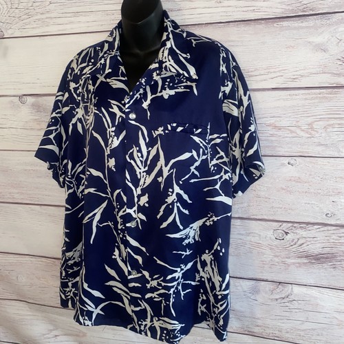 Vintage Made in Hawaii for Andrade Honolulu Mens Hawaiian Shirt L Blue White B15 - Picture 4 of 7