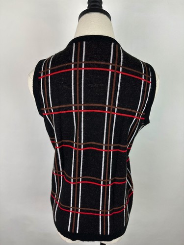 Vintage 70s Sweater Vest Womens Small Jantzen Black Plaid Knit Top Preppy Check - Picture 8 of 11