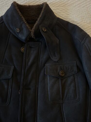 Mens Brunello Cucinelli Navy / Brown Shearling Coat Size M BNWT - Picture 4 of 13