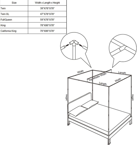 Canopy Bed Netting Stainless Steel Frame/Post Full/Queen Size - Picture 5 of 6