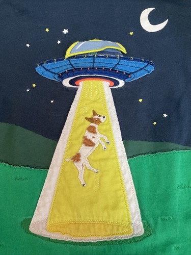 Mini Boden Tshirt Spaceship Alien Dog Applique Long Sleeve 6/7 - Picture 2 of 5