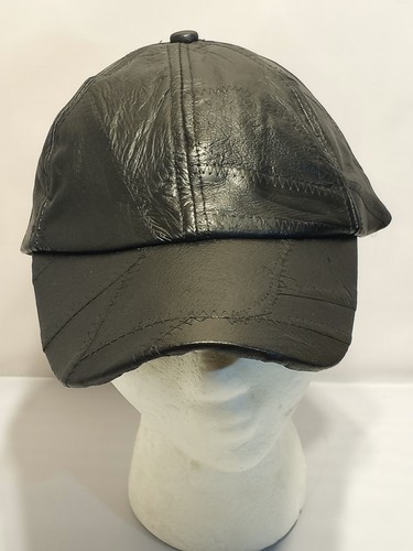 Genuine 100% Real Leather  Black Baseball Cap - Picture 1 of 7