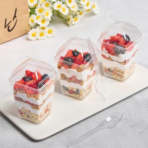 50Pack 5oz Plastic Dessert Cups with Dome Lids and Spoons Mini Clear Parfait ... - Picture 6 of 7