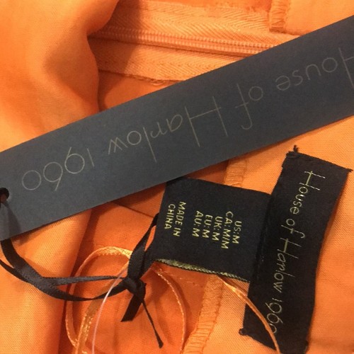 NWT House of Harlow Orange Satin Faux wrap midi with Chain details size Medium - Picture 8 of 9