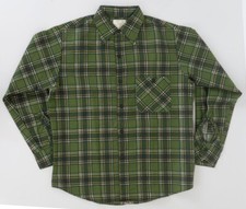 Vintage 1970s Sears Perma-Prest Green Flannel Plaid Work Shirt Medium Deadstock