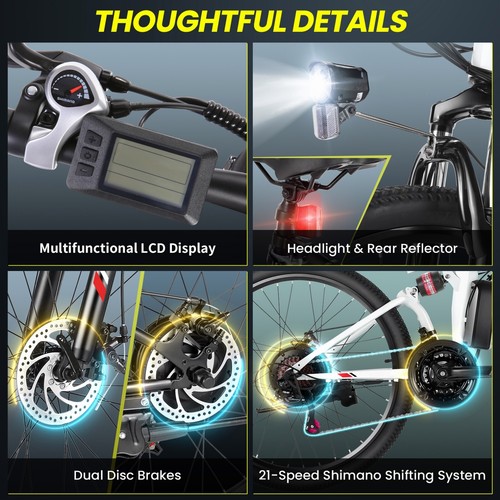 500W 48V Folding Electric Bike 21Speed Mountain Bicycle 26'' EBike UP to 50miles - Picture 17 of 50