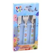 Kids Cutlery Set Blue Sea Life Spoon Fork Knife Toddlers Children Tableware