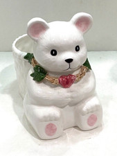 White Ceramic Teddy Bear Woven Basket Planter