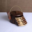 Kettle Shaped Rosewood Tea Coaster Set wooden coasters brass coasters wooden
