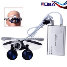 USA 3.5X-R Dental Surgical Binocular Loupes Magnifier with LED Headlight Silver