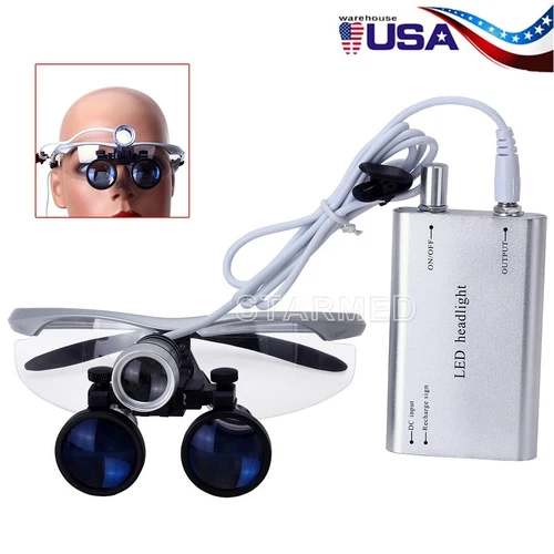 USA Dental Surgical Binocular Loupes Magnifier 3.5X-R with LED Headlight Silver