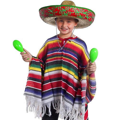 KIDS MEXICAN PONCHO WILD WESTERN BANDIT COSTUME BOYS FANCY DRESS CHILDS OUTFIT - Picture 3 of 3