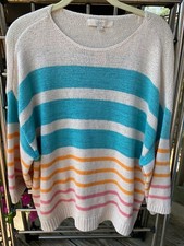NWT LOFT womans color striped Sweater sz MED cotton/poly crewneck