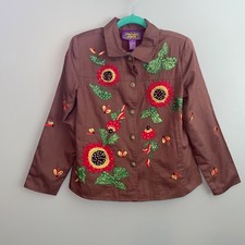 NWT Tapestry Patch Sunflower Fall Boho Beaded Embroidered Jacket Blazer Sz Small