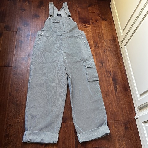 Nwt Vtg Faded Glory Overalls Men's M Railroad Conductor Bib Blue White Striped - Picture 7 of 12