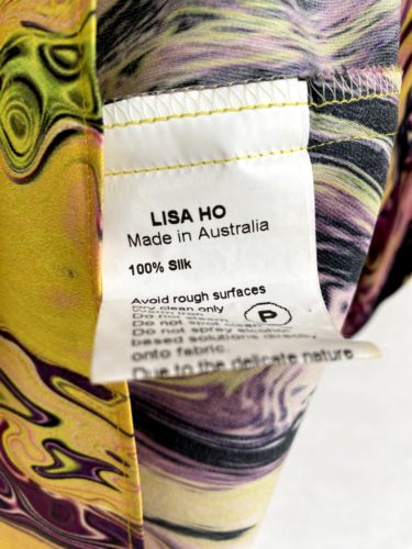 🍁 Womens Lisa Ho 100% Silk Cap Sleeve Abstract Paint Print Blouse Top Size 12 - Picture 5 of 5