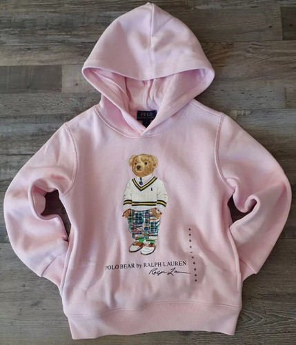 Polo Ralph Lauren Kids Size 6 Preppy Boy Madras Bear Pink Hoodie Sweatshirt NWT - Picture 2 of 9