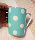 222 Fifth SUGARLAND Teal Polka Dot Coffee Cup/Mug  10 oz White Handle  EUC