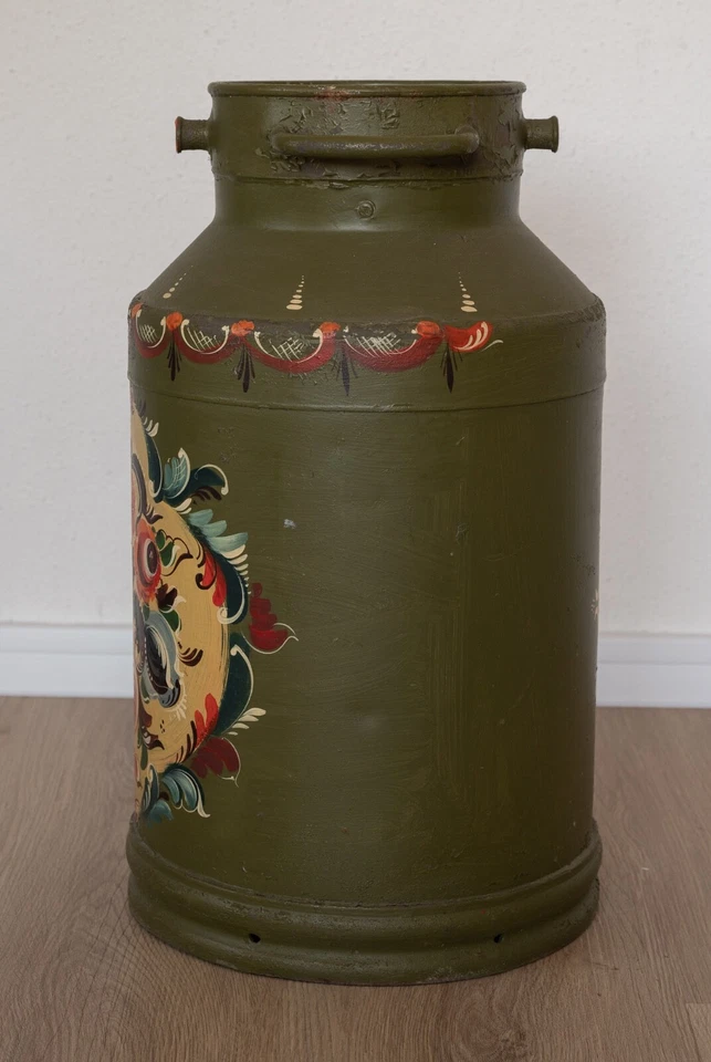 Milchkanne Aluminium Höhe 51 cm Handbemalt Blumen Bauernmalerei Landhausstil - Bild 3 von 4