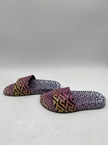 Versace Women's Rainbow Logo Print Multi-Color Pool Slides Size 36 - Picture 5 of 7