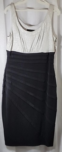 Dress Barn Silver Top Knit Dress Black Bottom Holiday Cocktail Party Metallic 10
