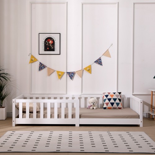 Lit bébé avec anti-chute et sommier à lattes | 90x200 | 80x160 | Blanc | Naturel - Photo 12/50