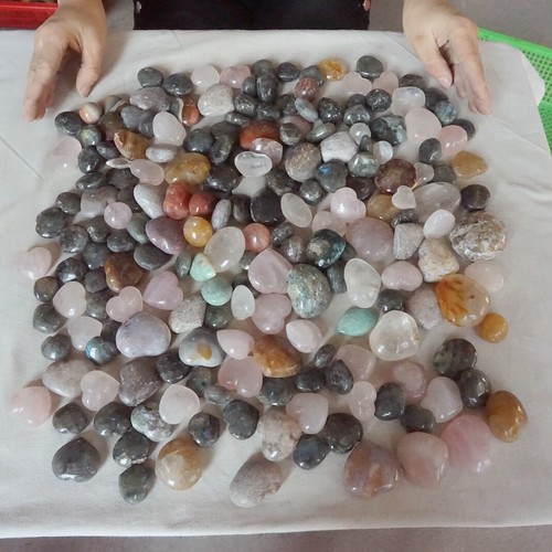 10.3LB 200 A Set Of Natural Quartz Crystal Jasper Heart Mixed Palm Stone Healing