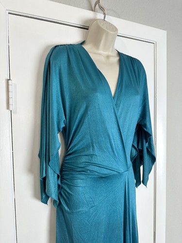 New Black Halo Faux Wrap Dress Women’s Blue Small Party Holiday Flowy Romantic - Picture 4 of 17