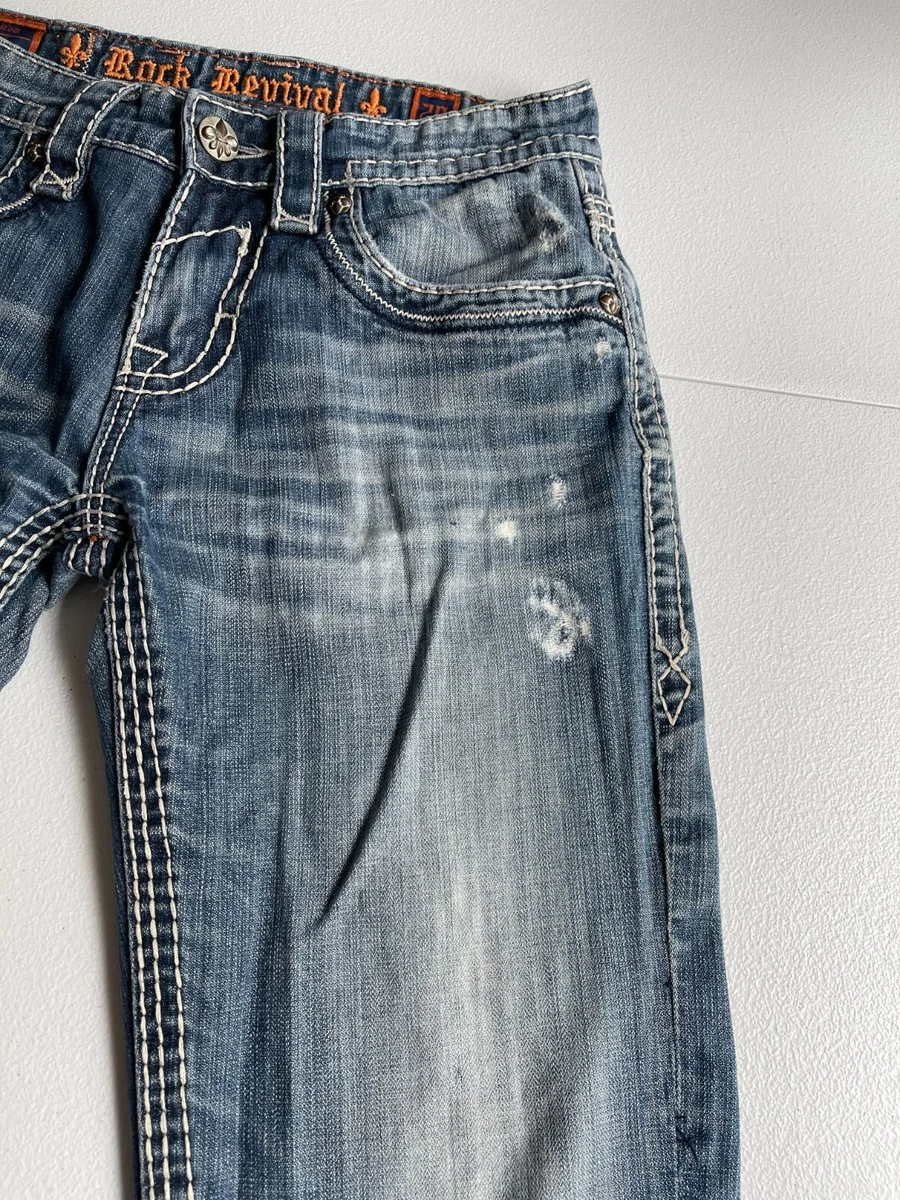 Rock Revival Jeans Men s 29 Blue Denim Logan Bootcut Distressed Grunge Y2K