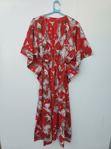 Indian Red Monkey Women's Clothing 100% Cotton Kaftan Night Gown Maxi Dress US - Picture 2 of 4