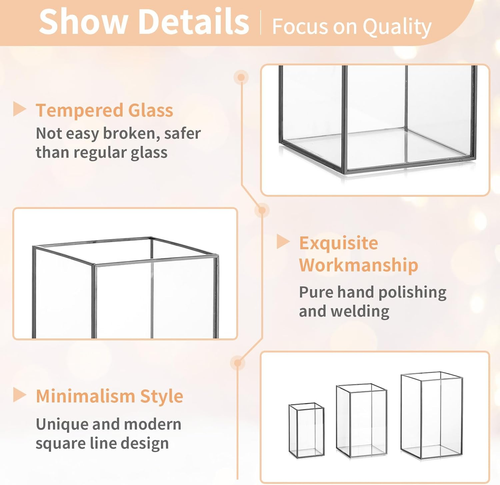 Glas Windlicht Kerzenhalter: 3 Stück schwarze Windlichter geometrisch Stumpenkerzen Hol - Bild 5 von 7