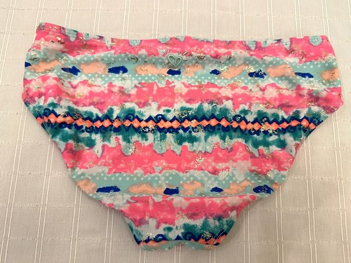 Justice Girls Swimsuit Bikini Bottom Aztec Pink Blue Watercolor Sparkle Size 14 - Picture 7 of 7