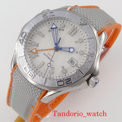 Bliger GMT Automatic men watch sapphire glass alloy bezel Rubber Band white dial