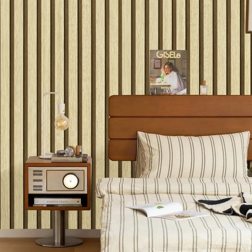 Modern Wooden Slat Panelling Wallpaper 3D Wood Panel Faux Effect.Stripes,Feature - Picture 15 of 23