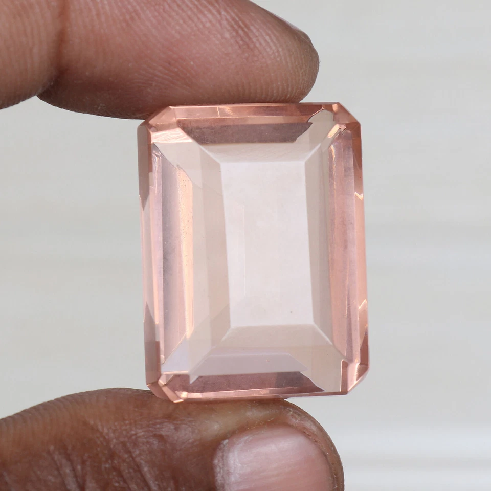 Large Lab-Created Rose Quartz Emerald Cut 75 CT Loose Stone for Engagement Gift - Image 2 of 4