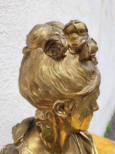 A Carrier, Buste De Femme En Bronze, Signé, XIXème Siècle - Picture 15 of 17