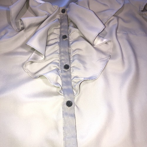 Banana Republic Button up Blouse Ruffle Gray Womens Petite Size PL - Picture 4 of 9