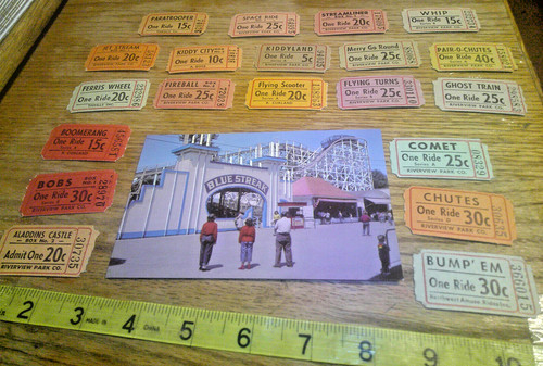 Vintage lot ticket Collection & Blue Streak post Card Riverview Park Chicago Il